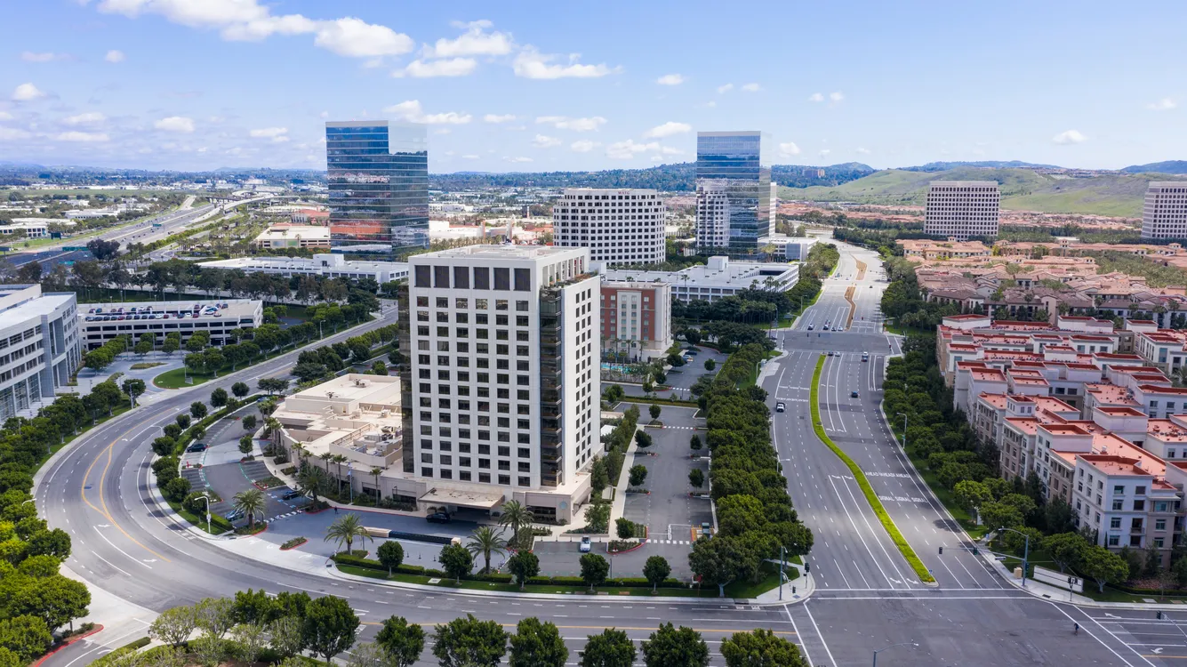 A horizontal view of the City of Irvine close to The Spectrum Center