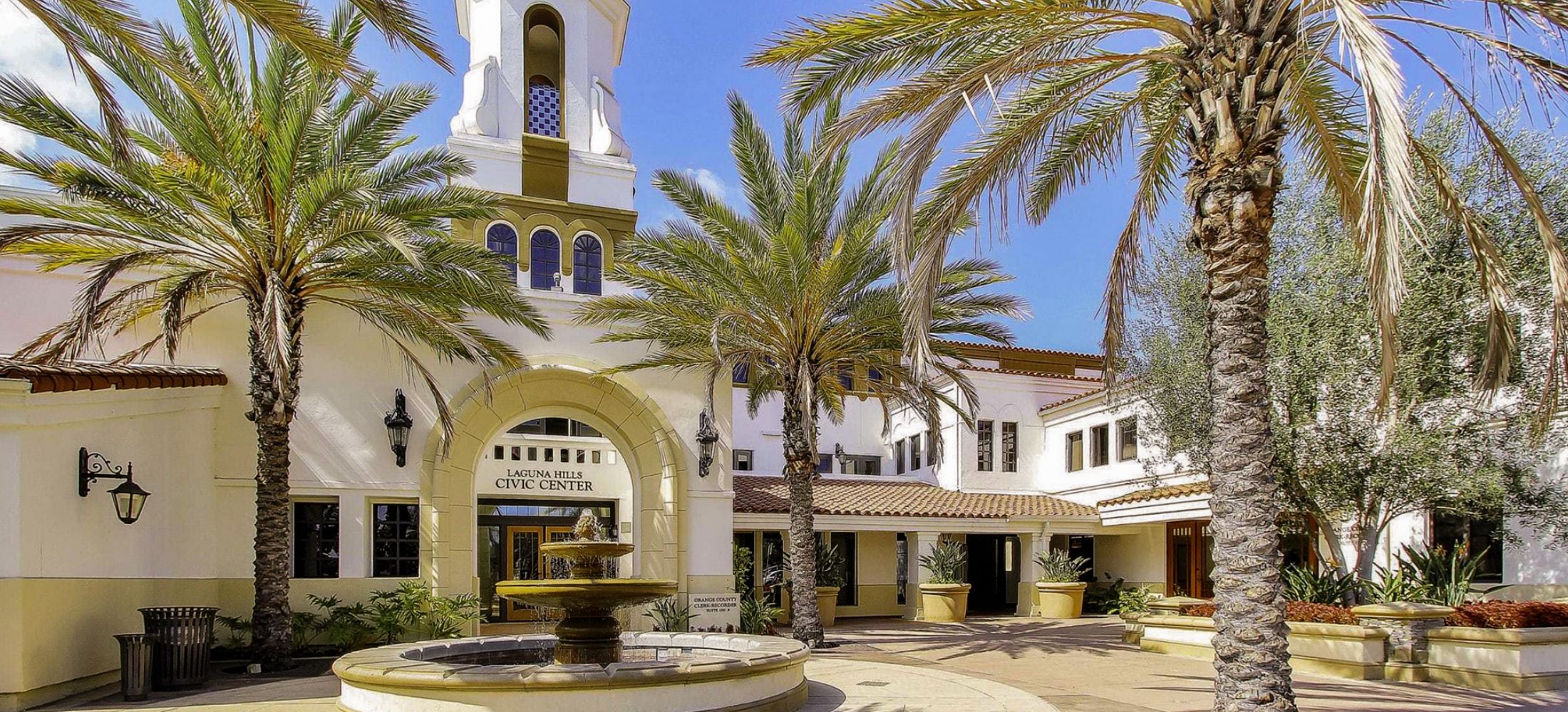 A horizontal view of the civic center of the city of Laguna Hills, CA.